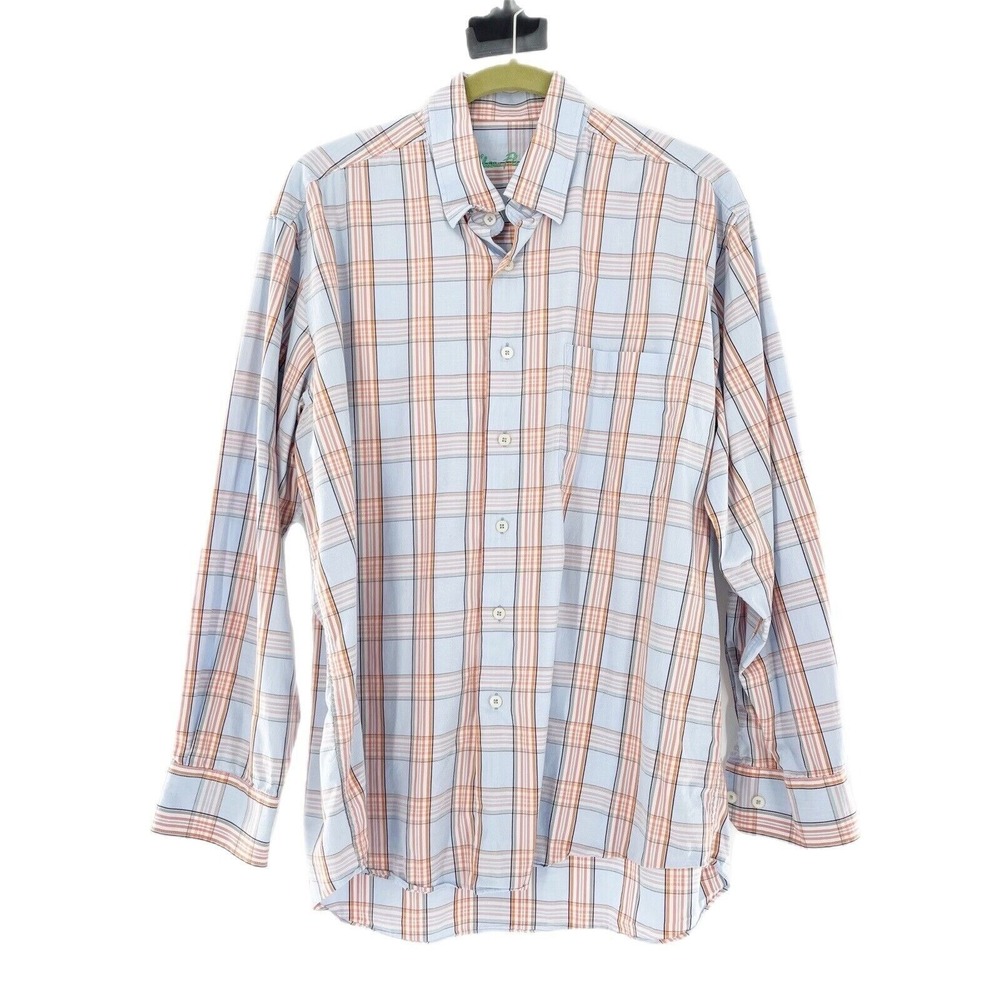 Alan‎ Flusser Mens Long Sleeve Plaid Button-Down Shirt Size L 100% Cotton Preppy